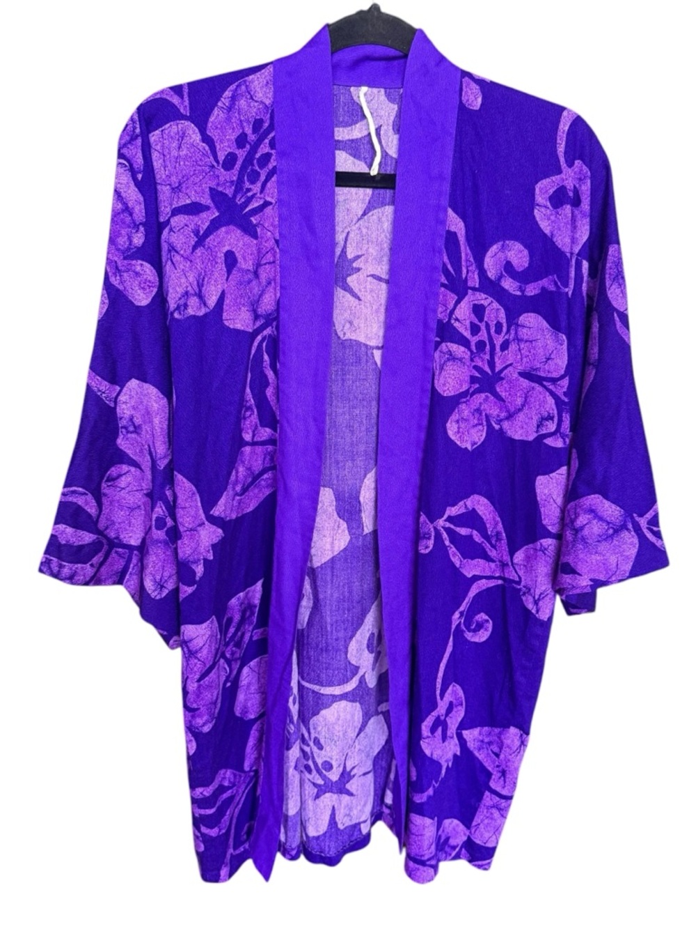Vintage Hawaiian Kimono Short Robe Cover Up Open Front Acrylic 60s 70s One Size